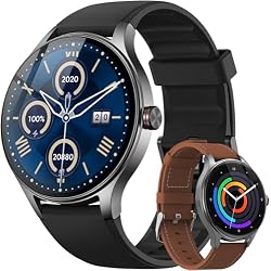 Smart Watch for Men Android iPhone [2 Bands], 1.27 HD Fitness Watch with Bluetooth Call & Answer, IP68 Waterproof, Heart Rate/SpO2/Sleep Monitor, Built-in AI Voice, 105+ Sports Modes Jet Black