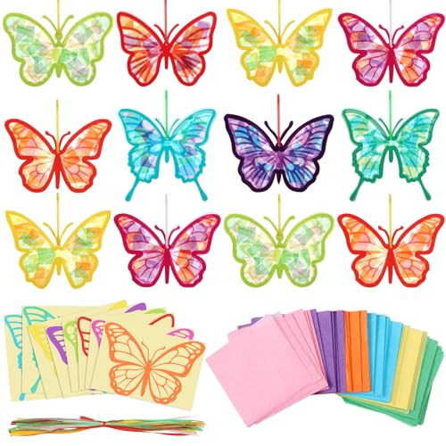 Eersida 32 Pcs Butterfly Suncatchers Paper Craft Set DIY Butterfl...
