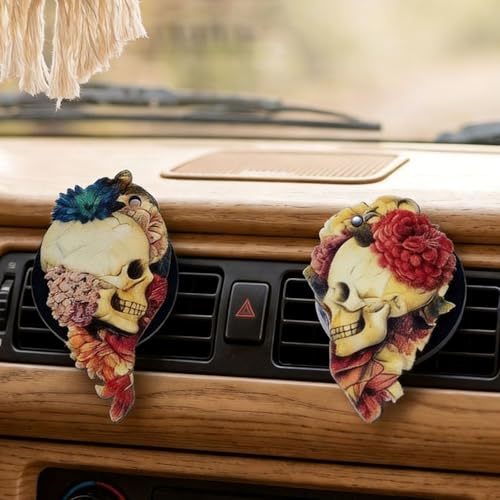 Image of Car Air Vent Clips,Car Air Fresheners Vent Clips Car Diffuser Vent Clip,Car Decoration Cute Car Interior Decor,Car Accessories for Women (2 Pcs Love Skull)