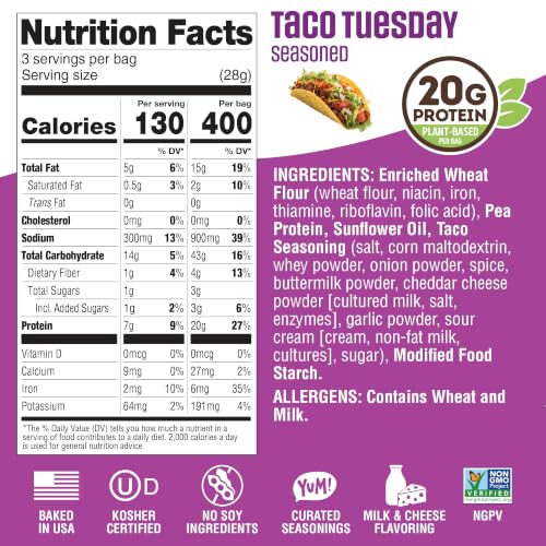 Image of Lenny & Larry's Protein Pretzel [Taco Tuesday] FITZELS - Crunchy, Salty, Savory, Tasty Snack High in Protein - 20 g's of Plant Protein 8 Bags, 3 oz Each