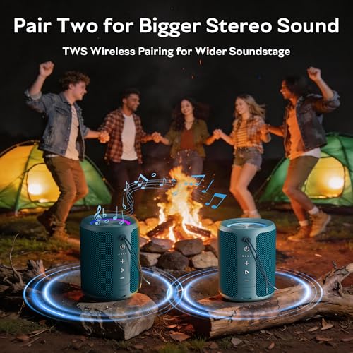 Image of Portable Bluetooth Speaker, IPX7 Waterproof Wireless Speaker with 20W Loud Stereo Sound, 15H Playtime & Beat-Synced RGB Light, Small Outdoor Speaker for Shower, Pool, Beach,Hiking,Gifts(Blue)