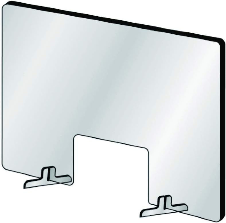 Sneeze Guard Transparent Personal Protection Shield for 24 inch Wide Desk or Counter (Actual Size: W 23.62” x H 23.62”) Pass Thru Window (W 11.81” x H 7.87”) for Documents or Merchandise.