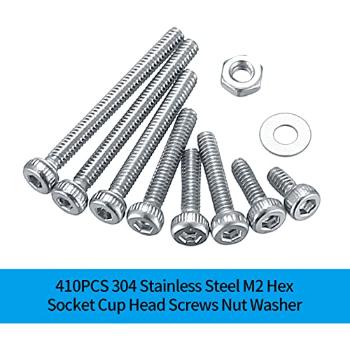 410 Piece M2 Hex Socket Screw Set, 304 Stainless Steel Hex Head Machine Screws Nuts and Washers Assortment with Allen Wrenches - Image 4
