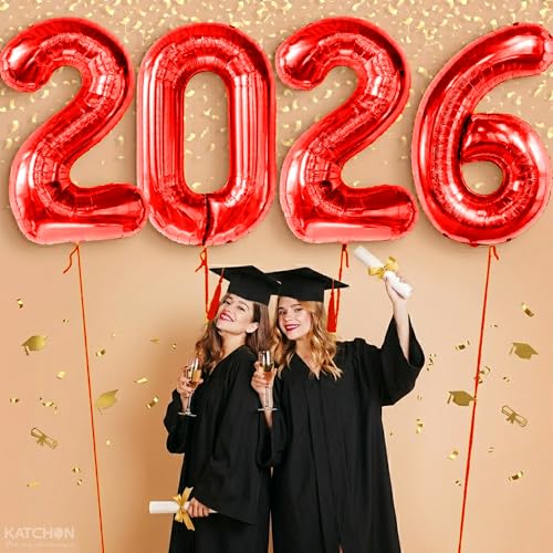 Image of Red Graduation Decorations 2026 | Giant, 16 Inch, Foil 2026 Graduation Balloons Class of 2026 Decorations | Red 2026 Balloons Number, Graduation Party Decorations | Prom Decorations 2026, Katchon