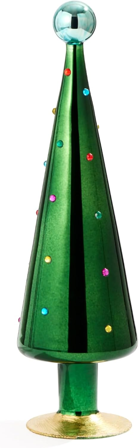 Red Carpet Studios Hand-Blown Glass Christmas Tree with Rhinestones, 15.75" - Medium, Gold