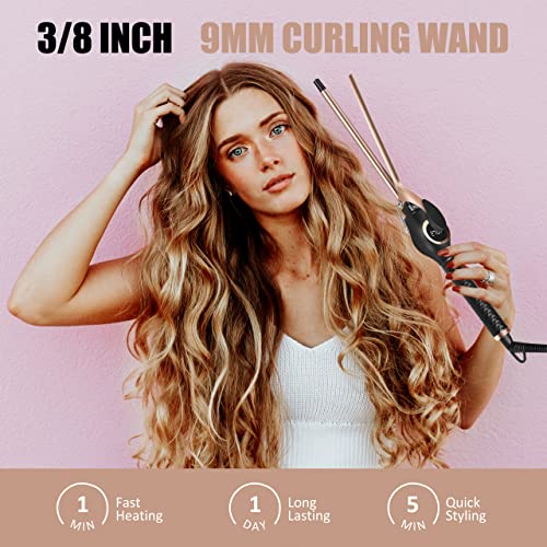 Wizchark 9Mm Curling Wand, 3/8 Inch Small Curling Iron Wand For Short & Long Hair, Professional Skinny Hair Curler With Led Display,Ceramic Long Barrel Hair Crimper With 7 Heat Settings(Rose Gold) #TOP1