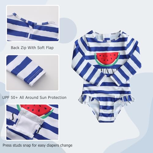 Image of Aisyee Baby Girls One Piece Swimsuits Long Sleeve Rash Guard Swimshirts