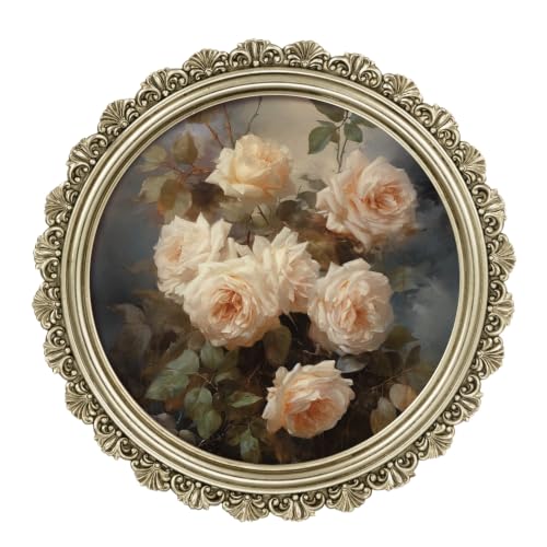Image of eletecpro 8x8 Round Picture Frame with Glass Cover, Vintage Gold | Retro Ornate Gold Photo Frame for Tabletop or Wall Mount Decor