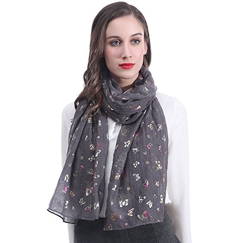 Lina & Lily Damen Schal Hijab Glitzer Schmetterling Muster (Dunkelgrau)