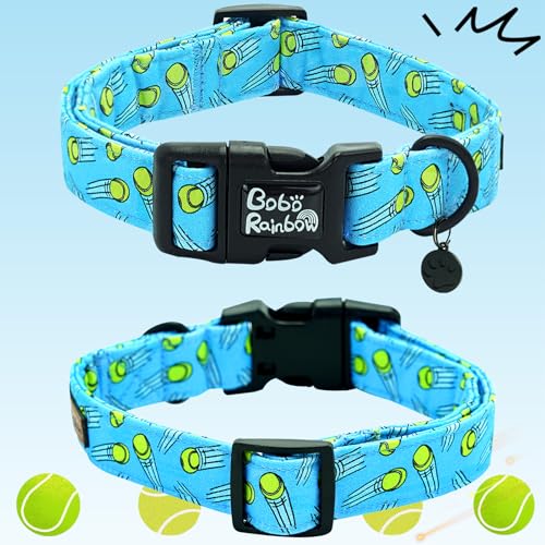 Image of Dog Collar-Tennis Balls Print Adjustable Pet Collars Comfortable Spring Summer Puppy Collar Cute Cotton Durable Collars Gift for Medium Dogs