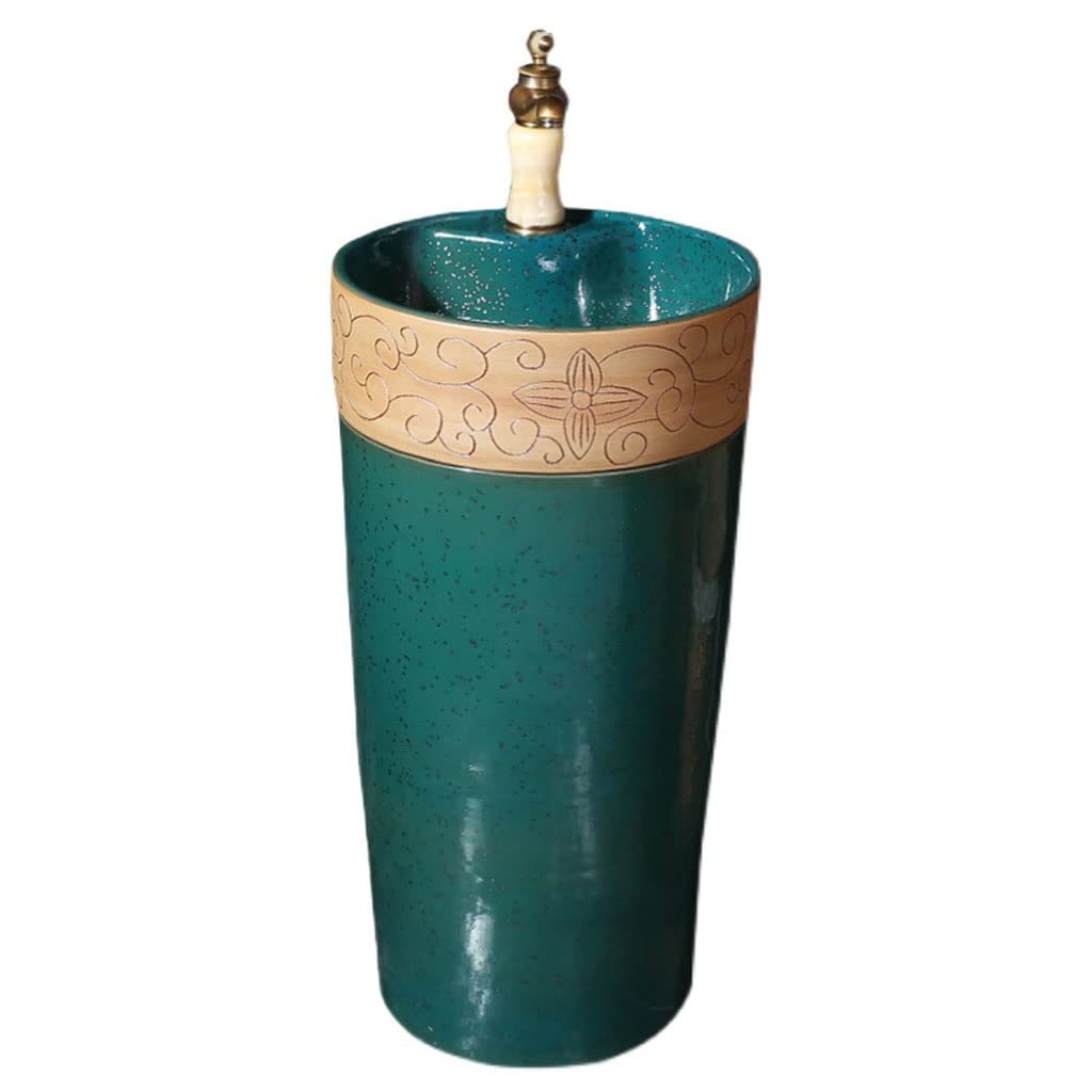 Bathroom Sink Pedestal Sink Freestanding Bathroom Green Sculpted Basin Integrated Washbasin with Faucet