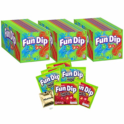 Fun Dip Candy Sticks 2 Flavor Bulk Pack, 48 Pack Cherry Yum Diddly Dip and RazzApple Magic Dip Flavors with Nosh Pack Mints, Candy Variety Pack, Individually Wrapped (3 Pack)