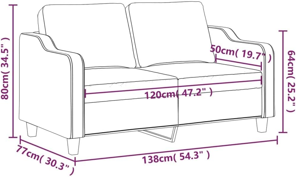 2-Seater Sofa Black Fabric (100% Polyester) 47.2 in Seat Width Living Room Furniture