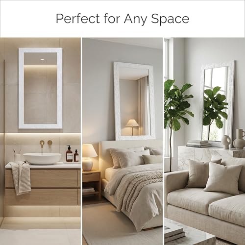 Image of Amazon Basics Synthetic Framed Exquisite Rectangular Wall Mirror | Versatile Usage for Living Rooms, Bedrooms| Standard Trim (White) | 15 Inch X 39 Inch