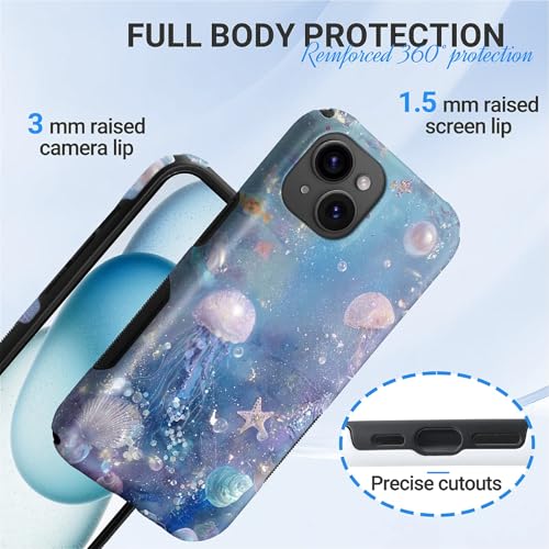 Coque rigide iPhone 15 méduse bleu protégeant des chutes avec silicone MagSafe