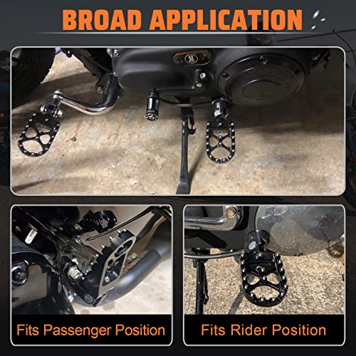 StarknightMT CNC Wide Fat Footpegs 360° Roating MX Foot Pegs Chopper Bobber Style Compatible with Dyna Fatboy Sportster Iron 883 (Black)