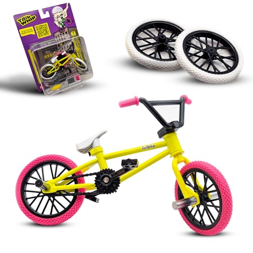 Finger Bike BMX, BMX-Fingerfahrrad aus Metalllegierung für schwindelerregende Tricks, Mini Fahrrad Spielzeug mit original Zubehör, Fördert Handmotorik (Bright Yellow)