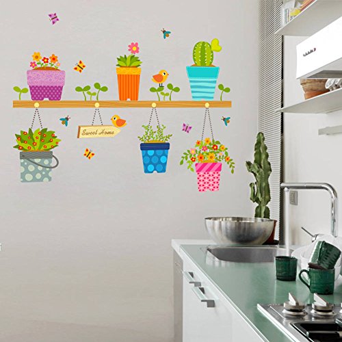 Bibitime Saying And Quotes Sweet Home Sign Sticker Bees Birds Butterflies Flower Plants Potted Cactus Wall Decal For Living Room Window Shop Showcase Kids Room Decor #TOP1