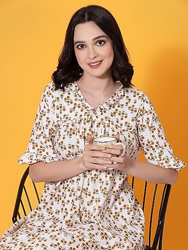 Image of OOMPH! Cotton Blend Nighty for Women's | Night Gown | Nighty | Nightdress | Maxi Dress | Sleepwear | Gown for Women | Nighties | Sleepwear
