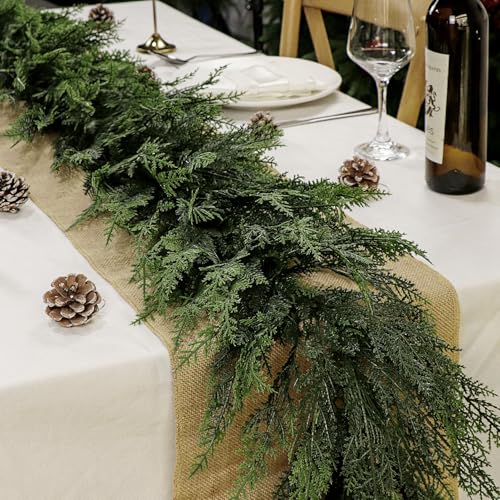 5.9Ft Faux Cedar Garland Real Touch Realistic Christmas Pine Garlands Artificial Cypress Greenery Decoraiton for Mantle Staircase Centerpiece Outdoor Inddoor Decor (Green, 1.8m)