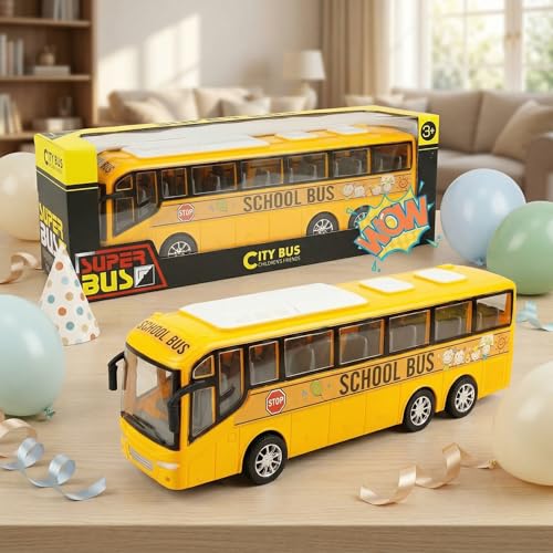 image for AUTERCO 12.5'' Yellow School Bus Toys Car Model for Kids, 1:30 Scale T
