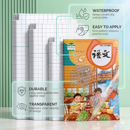 Image of Transparent Paper Book Cover - 30 Pcs Self Adhesive Waterproof Clear Protective Sheets - Easy Peel & Stick Book Covers for School, College & Office Use (Transparent)