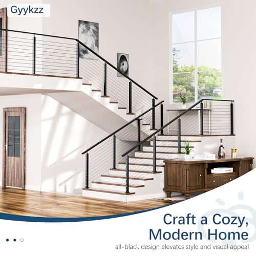 Image of 6'6 inch Black Cable Railing Handrail, 2 Pack Stainless Steel T304 Cuttable Rectangular Flat Top Rail with Plastic End Cap for Indoor Outdoor Deck Stair Cable Railing System DIY Balustrade