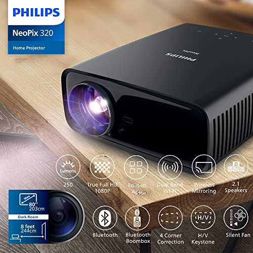 Philips NeoPix 320 - True Full HD 1080p-Projektor, intelligente Funktionen, vorinstallierte Apps, Medienplayer, Dualband-WLAN, Bluetooth und leistungsstarkes 2.1-Soundsystem, Schwarz – Bild 3