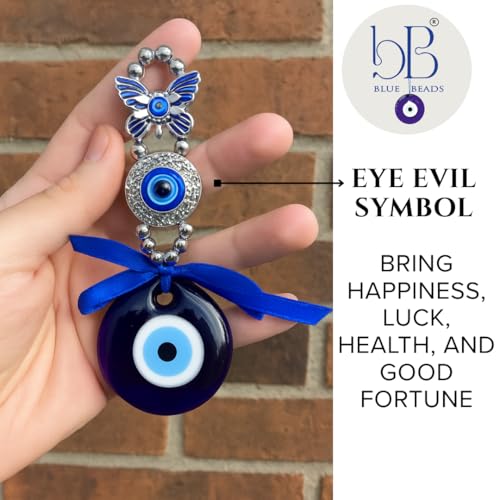 Image of BLUE BEADS Turkish Feng Shui Vastu Blue Glass Evil Eye Hanging /Door Hanging Nazar Batu for Protection and Good Luck - Perfect for Gifting Home or Office (Butterfly Evil Eye)