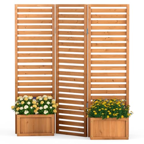 COSTWAY Garden Planter with Trellis, Decorative Privacy Scre