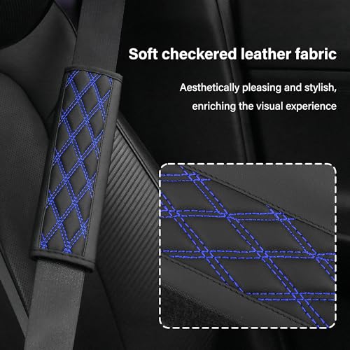 2PCS Car Seat Belt Cover Pads,Leather Seatbelt Covers Protect Shoulder and Neck Car Accessories Interior,Universal Car Seat Strap Pads Car Decorations for Most Cars Trucks (Black/Blue) - Image 4
