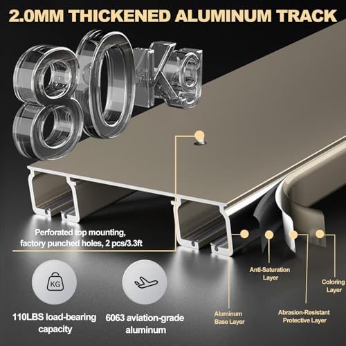 Generisch Wysokiej jakości aluminiowa szyna do firanek sufitowych – bezgłośne szyny przesuwne do zasłon i ścianek działowych, 2,9 m – trwała, łatwy montaż, idealna do domu i biura