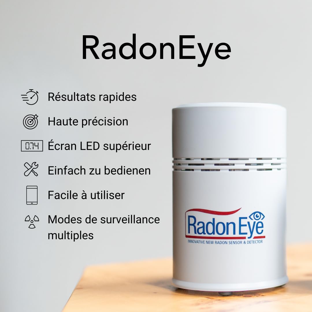 Ecosense RD200 RadonEye, Détecteur de Radon Domestique, Capture Rapide des Niveaux Fluctuants, Surveillance Continue en Temps Réel à Court et Long Terme avec Graphiques de Tendance