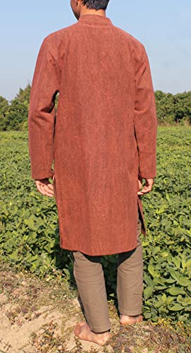 Image of Chinese Collar Mens Long Naval Jacket Many Button Tai Chi Cotton