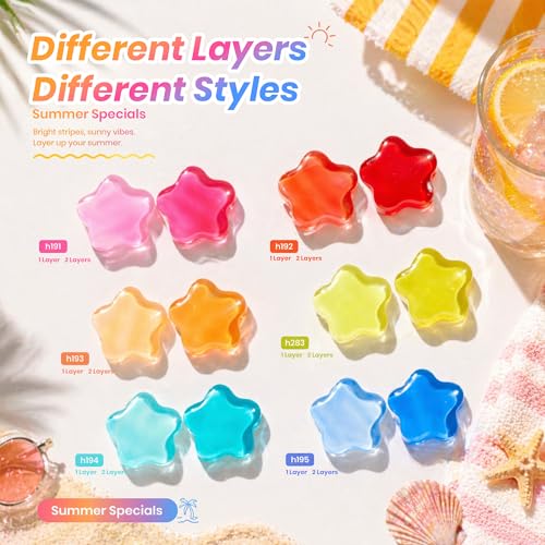 Image of Beetles Summer Voyage Neon Gel Nail Polish Set - 9ML 6 Colors Specials Jelly Gel Nail Polish Kit Sheer Gel with Sticker Nail Accessories Soak Off UV Salon DIY at Home Manicure Gift for Women
