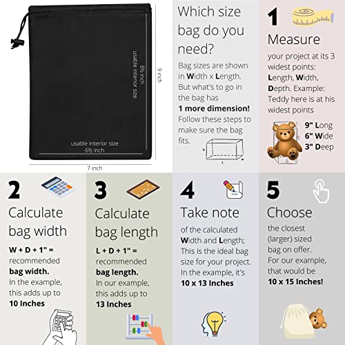 Drawstring Bag - Nylon Cinch and Ditty Stuff Pouch with Toggle (7 x 9-12 pack, Black)3