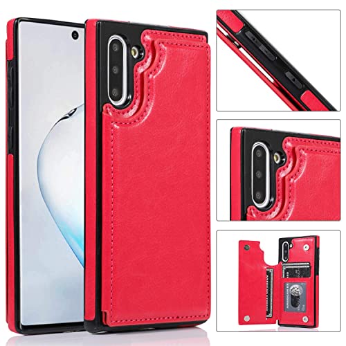 Wallet Case for Samsung Galaxy Note 10 Plus - Card Holder Slot Kickstand Cover with Strong Corner Magnets (Rose Red, Note 10 Plus)