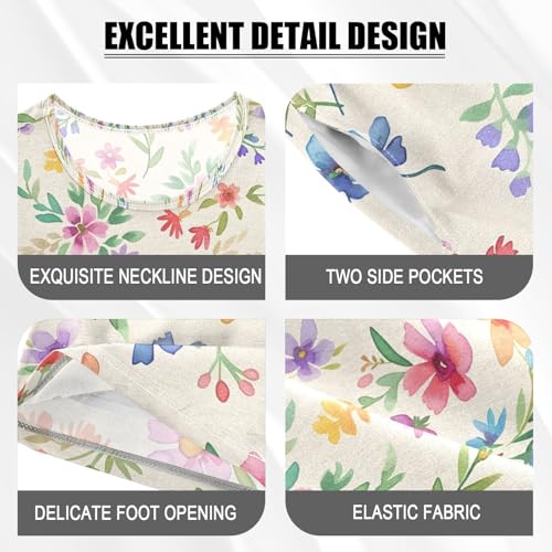 ALAZA Sweet Flower Floral Pajamas Set Short Sleeve Cotton Sleepwear Summer Pjs 2 Piece 5-14Y4