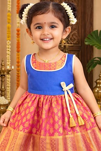 Image of TotzTouch Baby Girl Ethnic Wear Dress | Traditional South Indian Pattu Langa for Girls