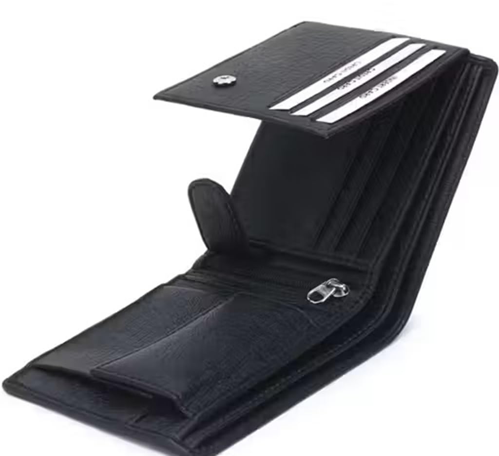 Men's Leather Bifold Wallet Black with Zippered Coin Pocket-image-26