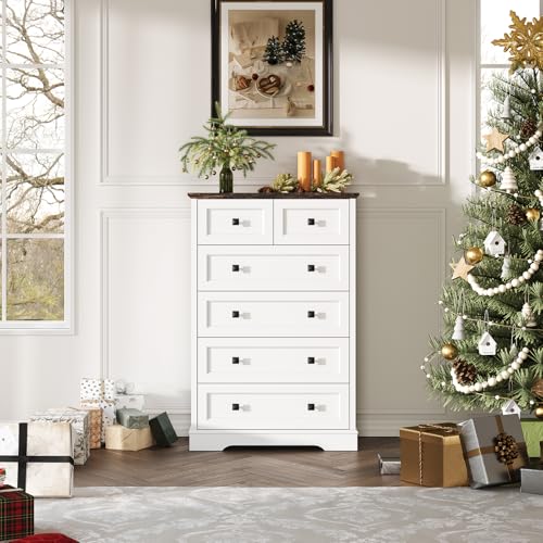 White Farmhouse 6-Drawer Dresser - Modern Storage Organizer for Bedroom, Living Room, Hallway & Entryway
