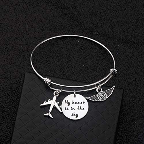 WUSUANED Airplane Bracelet My Heart is in The Sky Flight Bangle Bracelet Gift For Pilot Women (My heart is in the sky bangle bracelet) - Image 6