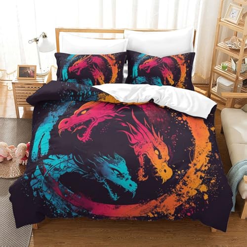 Housse de couette dragon 260x220 cm parure de lit microfibre avec fermeture éclair - 2