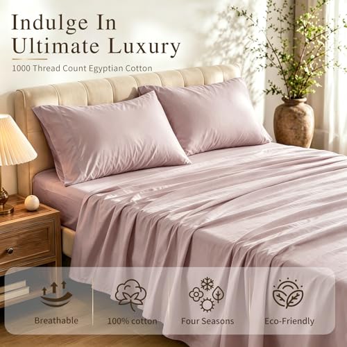 Image of MEISHANG 1000TC Egyptian Cotton Sheets Queen, 16 inch Deep Pocket | 1000TC Egyptian Cotton Sheets, Sateen Weave, Ultra Soft & Breathable, OEKO-TEX Certified