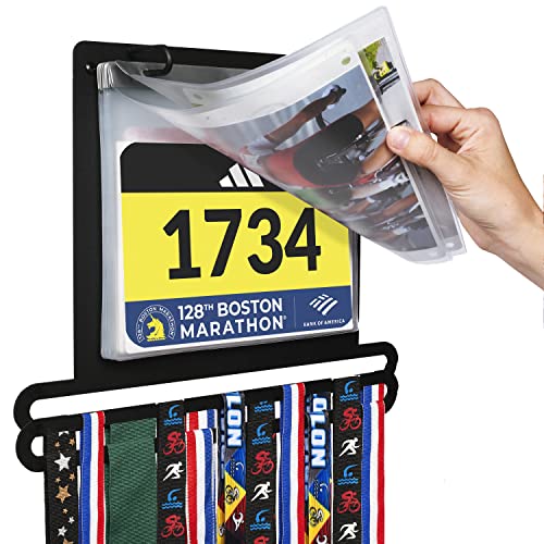 MedalAwardsRack Race Bib and Medal Display for Track, Marathons, Triathlons, Races, and More – Holds up to 28 Medal and 20 Race Bib