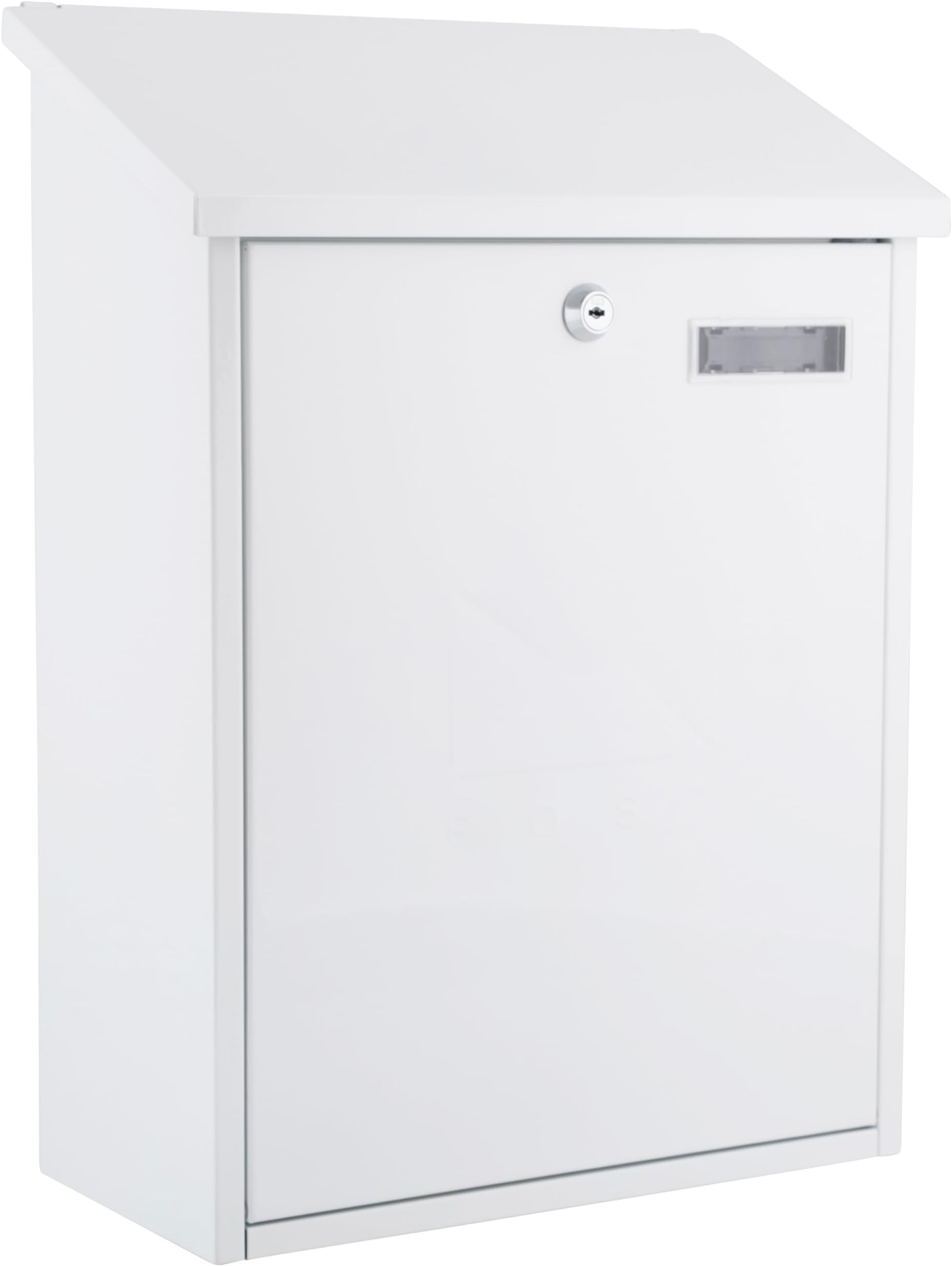 Burg-Wachter MB04 White Grand Wall Mounted Galvanised Steel Lockable Weatherproof Post Box - 33x45x15cm