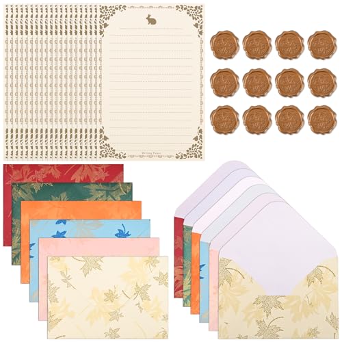 BAYTORY - Juego de 44 artículos de papelería para escribir, papel y sobres, juegos de papelería con líneas estéticas, kit para cartas de amor, 20 hojas de papel + 12 sobres (hojas)