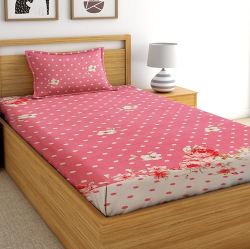 Image of DECORUM Glace Cotton All Around Elastic Fitted Single Bedsheet (72 inchx48 inch) with 1 Pillow Cover | Soft, Smooth & Wrinkle-Free Fabric | Fits Up to 6 inch Mattress | 200-220 TC