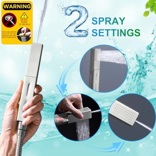Regadera manual de latón macizo con manguera, función dual (lluvia y chorro) | Juego de regadera para baño con manguera de acero inoxidable de 59 pulgadas, acabado cepillado en níquel miniatura 3