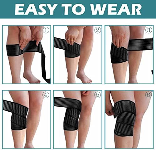 Image of FITPUT 2PCS Extra Long Elastic Knee Wrap Compression Bandage Brace Support for Legs, Plantar Fasciitis, Stabilising Ligaments, Joint Pain (Beige), Arthritis
